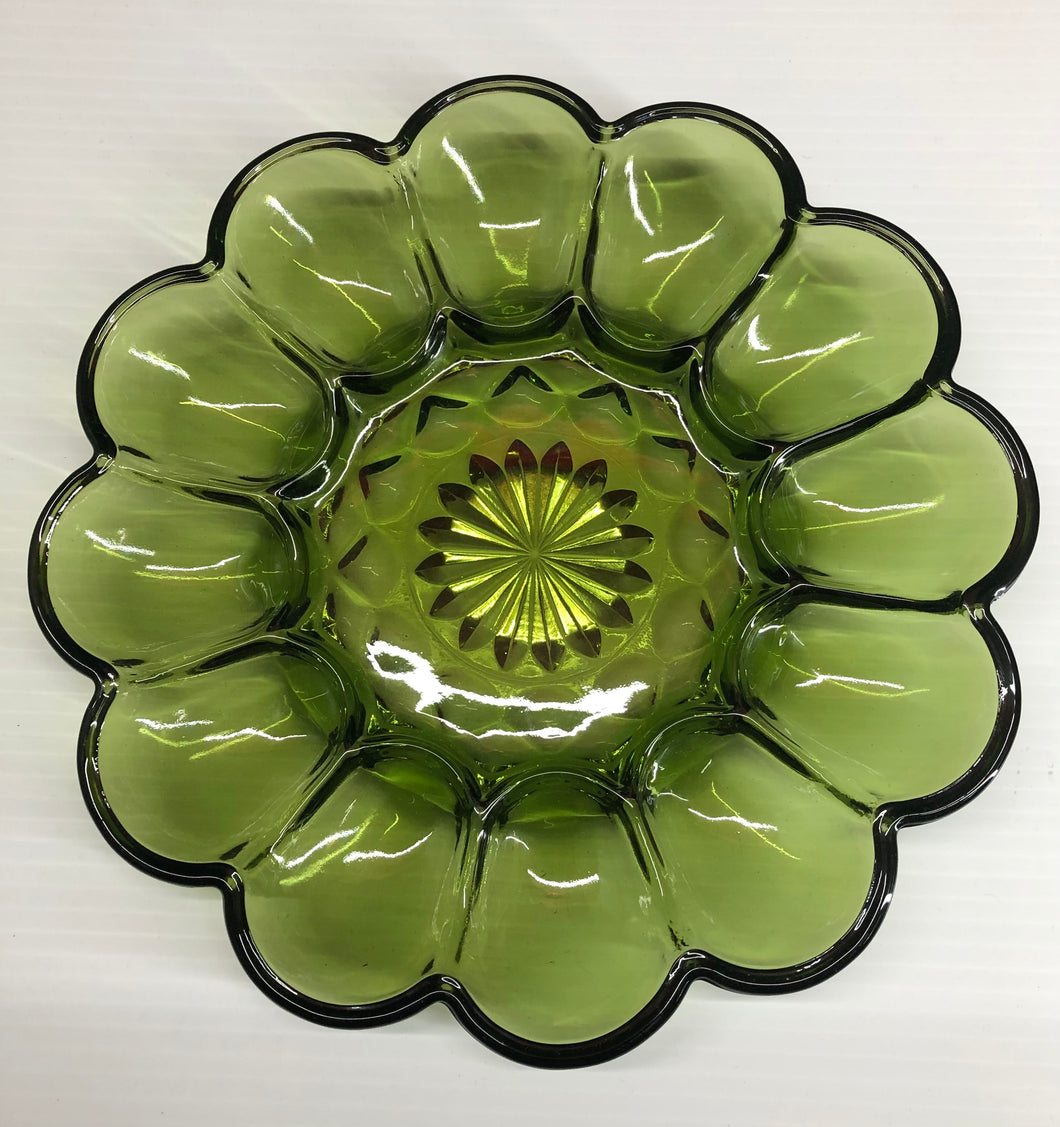 Vintage Green Carnival Glass Egg Platter