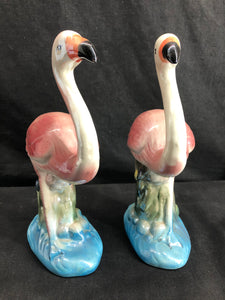 Matching Pair Glass Flamingos