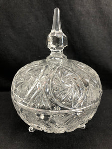 Lead Crystal Carved, Footed, Covered Candy Dish