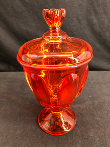 Tall Red Covered Candy Dish