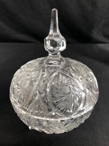 Lead Crystal Carved, Footed, Covered Candy Dish